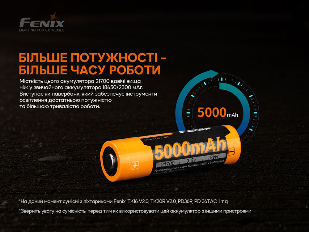 Акумулятор 21700 Fenix ARB-L21-5000 V2.0 ARB-L21-5000V20 - фото 2