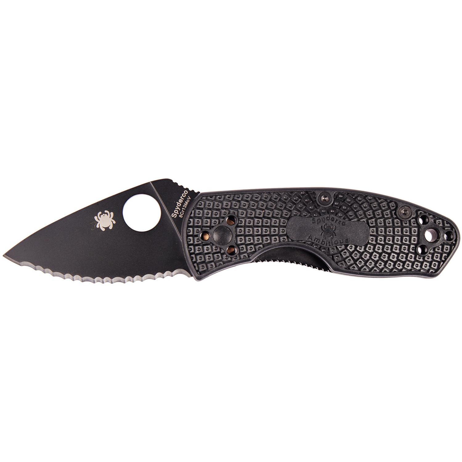 Ніж Spyderco Ambitious Lightweight Black Serrated C148SBBK 87.15.44 - фото 1
