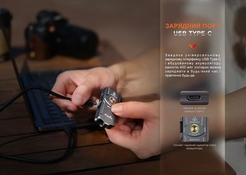 Фото Ліхтар наключний Fenix E03R V2.0, синій