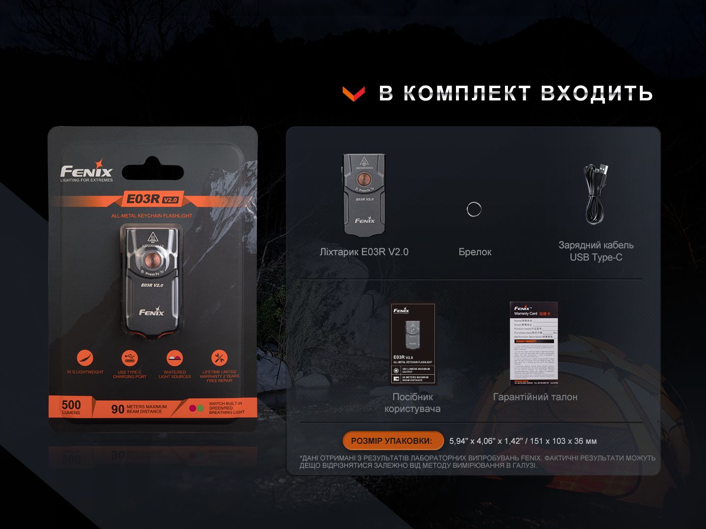 Ліхтар наключний Fenix E03R V2.0, синій - фото 5