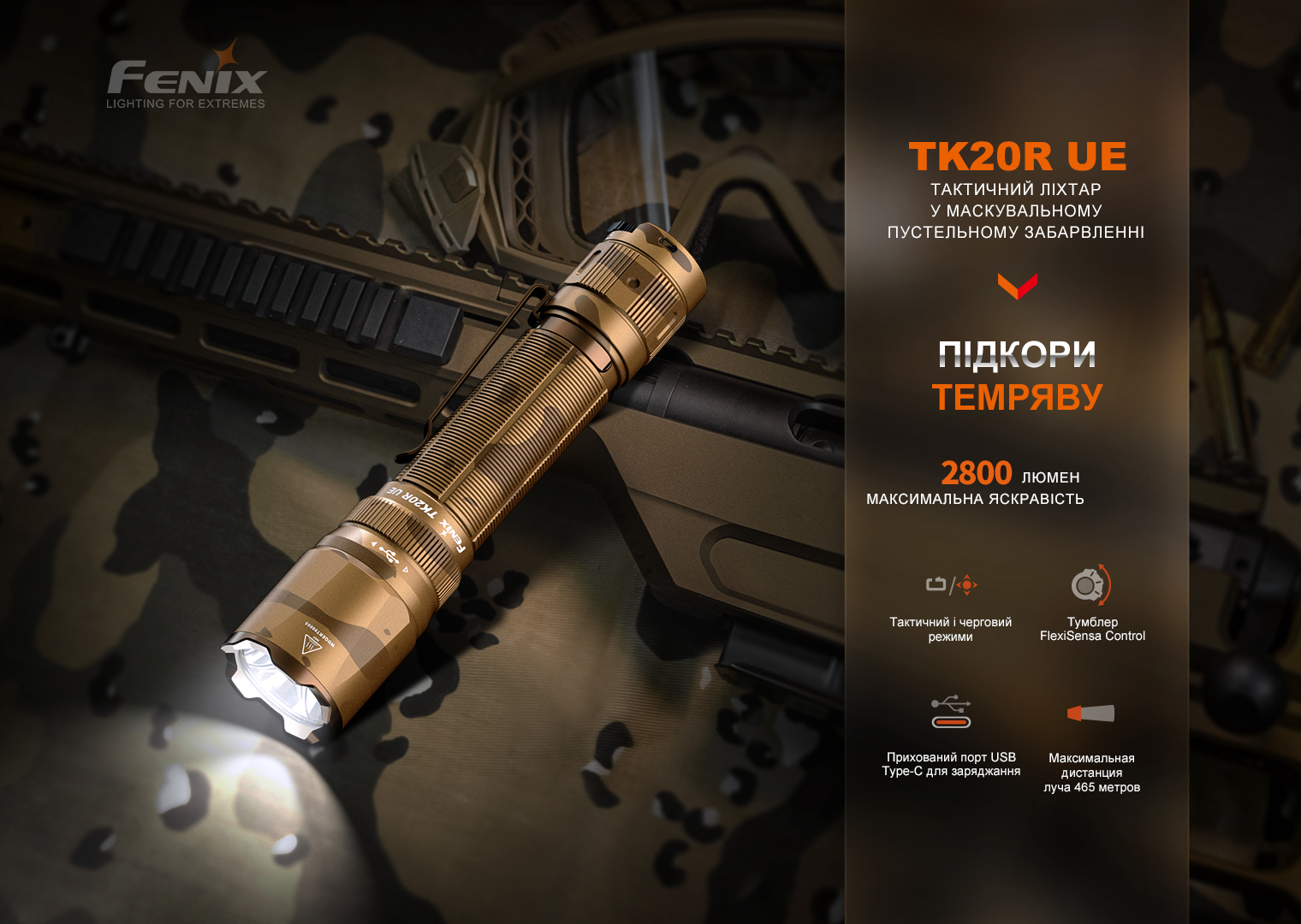 Ліхтар тактичний Fenix TK20R UE, камуфляж - фото 16