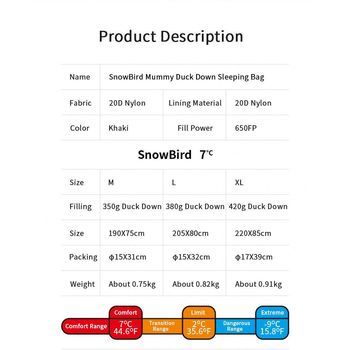 Фото Спальник з натуральним пухом Naturehike Snowbird NH20YD001, p-р L, коричневий 380 г